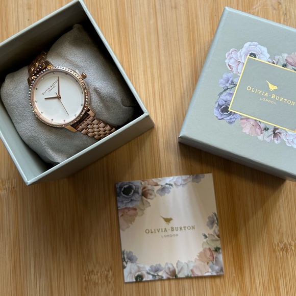 Olivia Burton Watch With 34mm White Face With MultiColored Crystals On Bezel - Picture 7 of 7